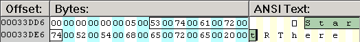 Hex editor display of Start text