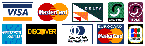 VISA MasterCard Delta SWITCH SOLO AMERICAN EXPRESS DISCOVER Diners Club International EUROCARD JCB PayPal