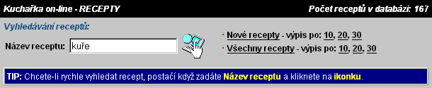 Vyhledávání receptů - zadání dotazu