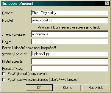 FTP - novΘ p°ipojenφ