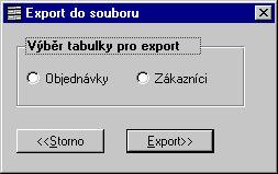 Výběr tabulky pro export