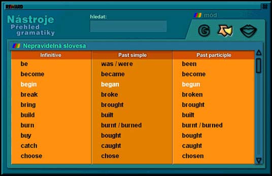Přehled gramatiky - nepravidelná slovesa