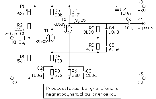 SchΘma zapojenφ p°edzesilovaΦe