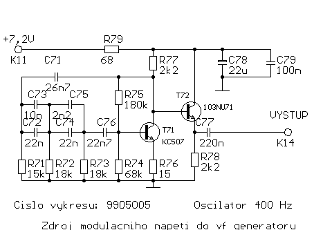 Nzkofrekvenn RC osciltor 400 Hz