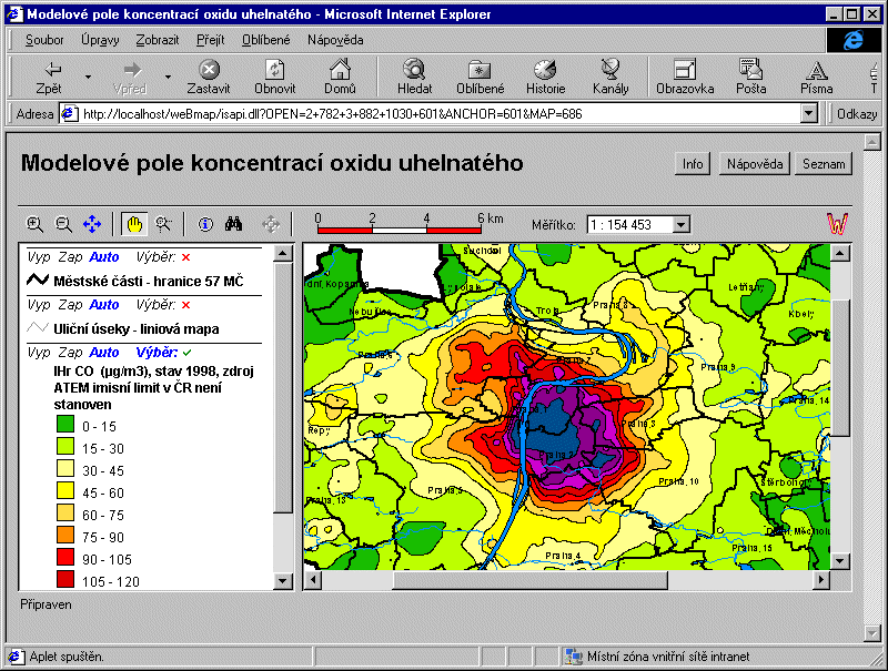 Modelové pole koncentrací oxidu uhelnatého