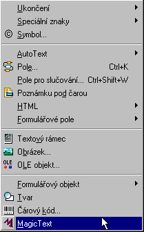 menu Vloit s pkazem MagicText