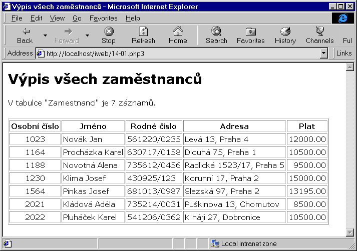 Vpis obsahu tabulky v prohlei