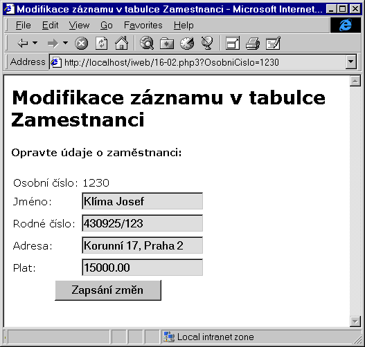 Formul pro modifikaci zznamu