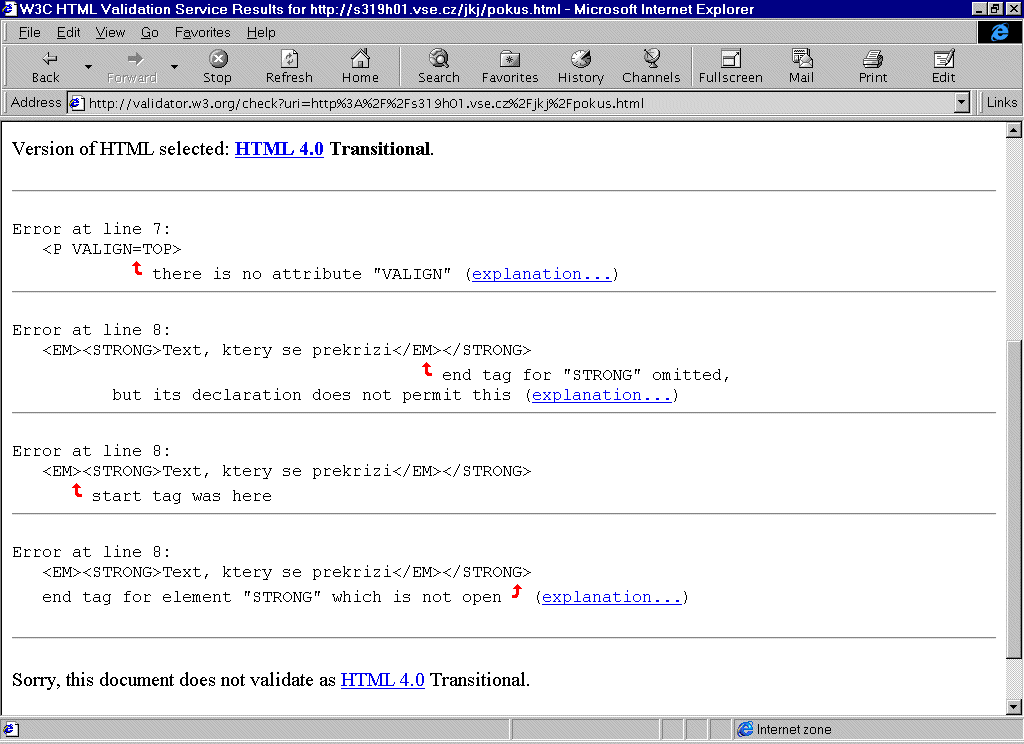 V²sledek validace naÜφ strßnky