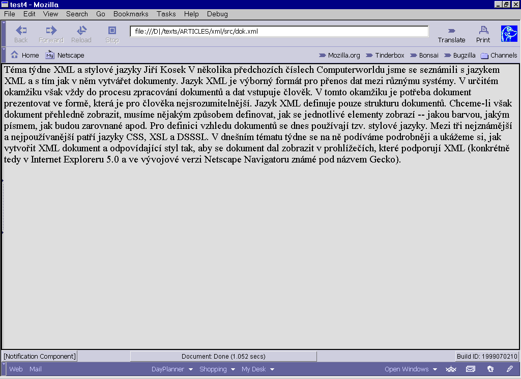 Zobrazenφ XML dokumentu bez
stylu v Gecku