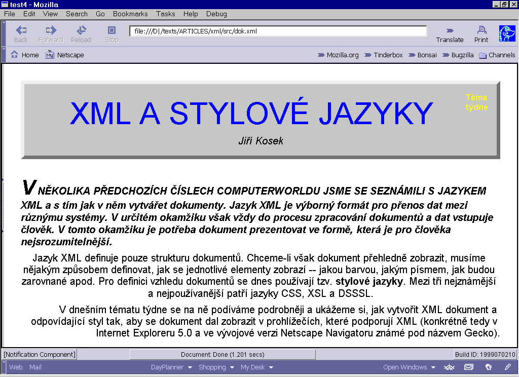 Zobrazenφ XML se
stylem v Gecku