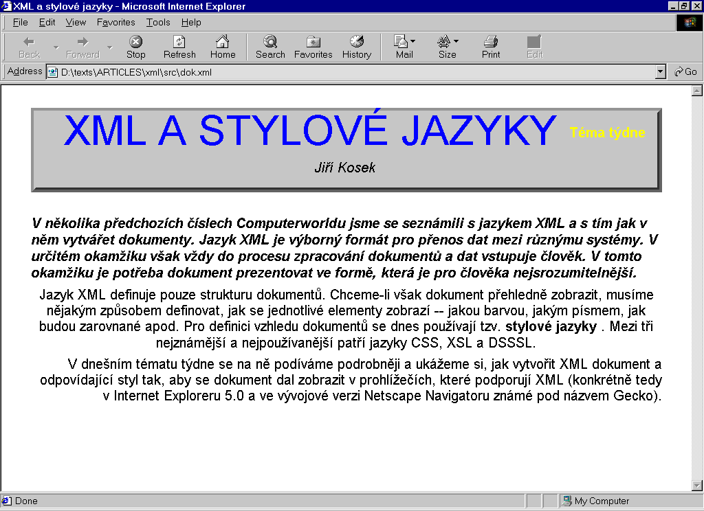 Zobrazenφ XML s XSL stylem v IE 5.0