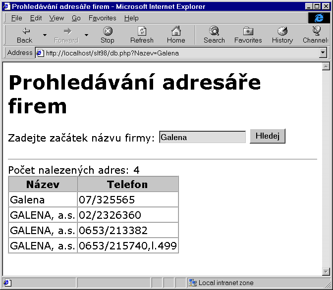 Ukzka spoluprce s databz