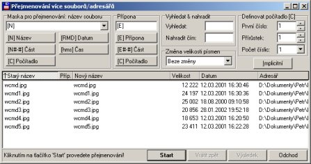 Dialog pro hromadnΘ p°ejmenovßnφ soubor∙