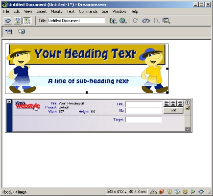 Objekt WebStyle vložený v editoru Macromedia Dremaweaver