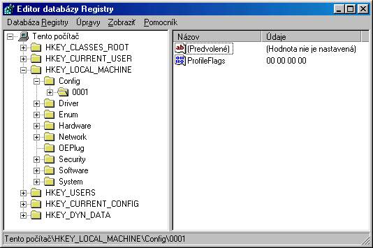 Architekt·ra Registra Windows v zobrazenφ Editorom Registra