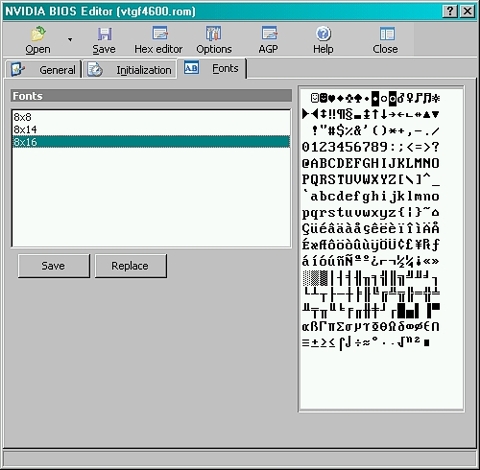Obr. 8. Zßlo₧ka editovßnφ font∙ programu NVIDIA BIOS Editor