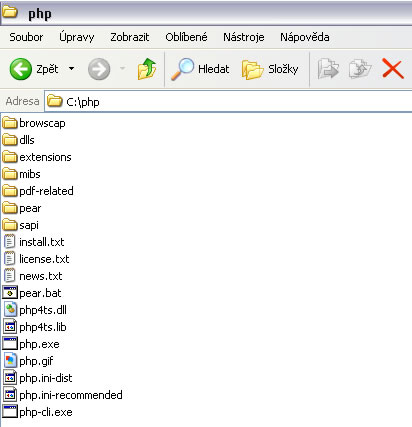 Obsah adresáře C:\PHP