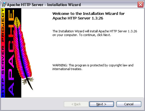 vodn obrazovka instalace Webovho serveru Apache