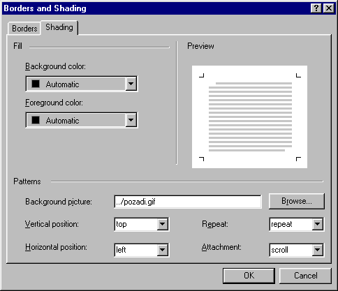 Karta Shading z dialogu rßmovßnφ a pozadφ odstavce