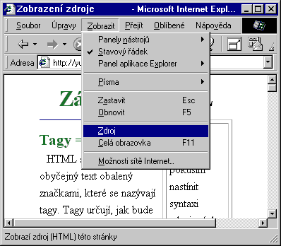 Zobrazenφ zdroje v Internet Exploreru