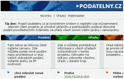 "Podatelny.cz" - vstupnφ strßnka