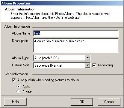 Album properties dialog screenshot