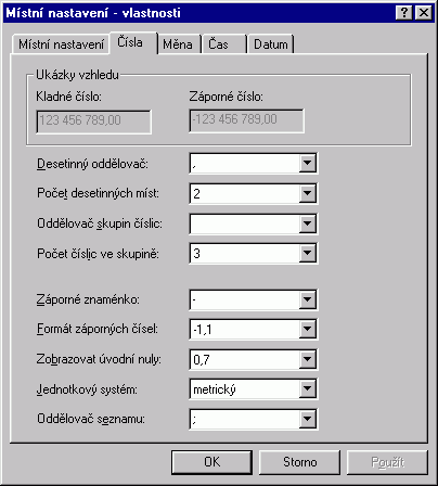 Místní nastavení pro zápis čísel