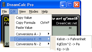 calculator conversion menu