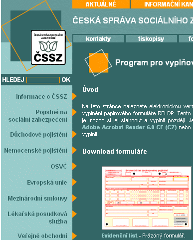 st www strnky SSZ s nvodem pro vyplovn elektronickho formule "Ron evidenn list dchodovho pojitn".