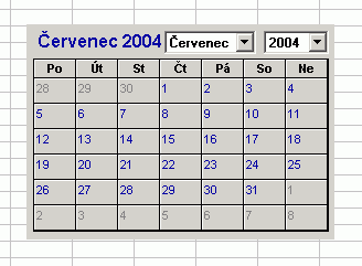 Prvek Calendar v listu