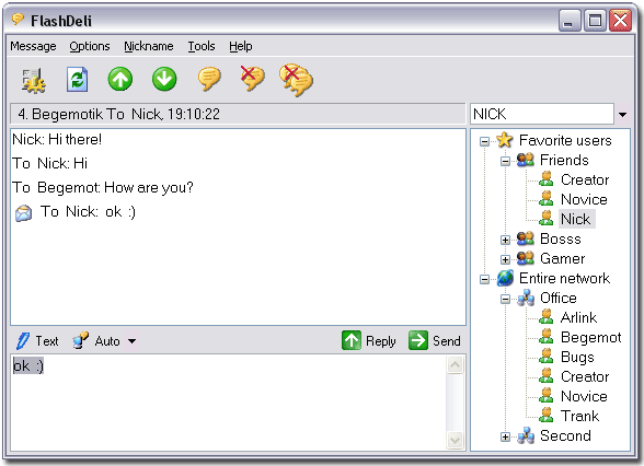 FlashDeli Lan Messenger main window screenshot.