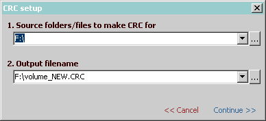 CRC setup window