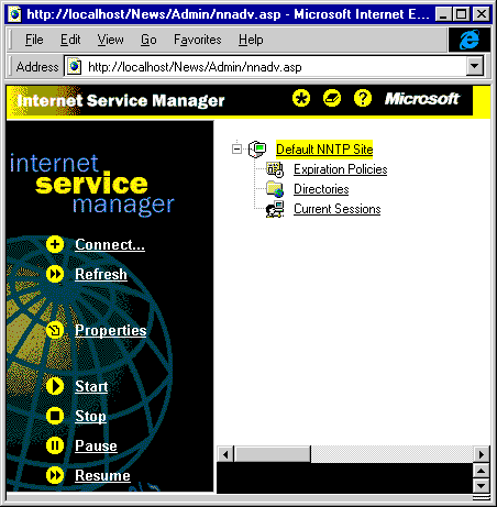 Picture of Internet Service Manager (HTML) main page