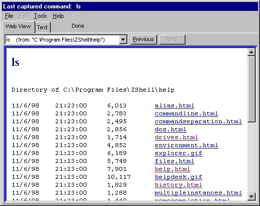 Output Window (ls command)