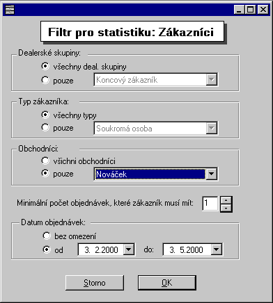 Filtr pro statistiku: Zßkaznφci