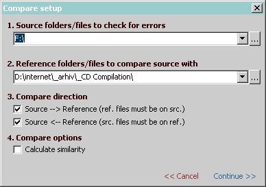 Compare setup window