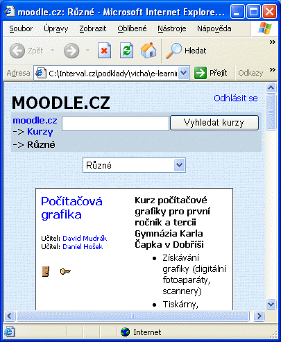 Ukßzka nabφdky kurzu na Moodle.cz