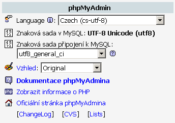 phpMyAdmin - konfigurace jazykovΘho prost°edφ