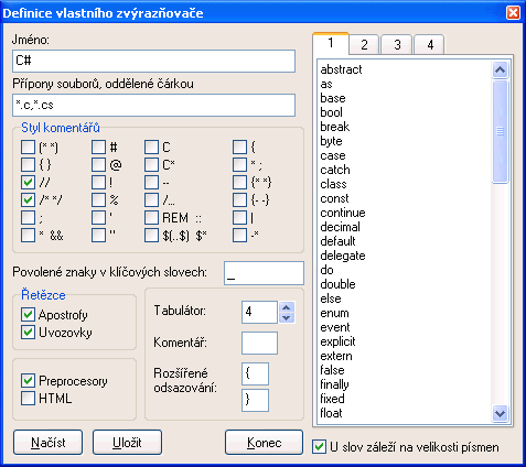 PSPad - definice syntaxe