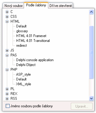 PSPad - Üablony dokument∙