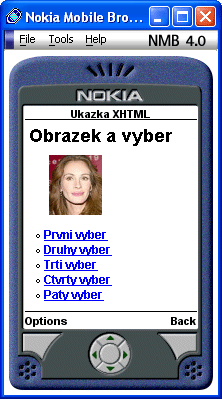 Ukßzka WAP strßnky browseru Nokia Mobile Browser