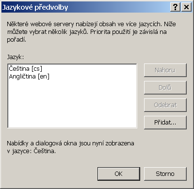 Nastavenφ preferovan²ch jazyk∙ v Microsoft Internet Exploreru