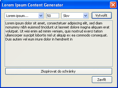 LoremIpsumContentGenerator - tvorba vplovho textu