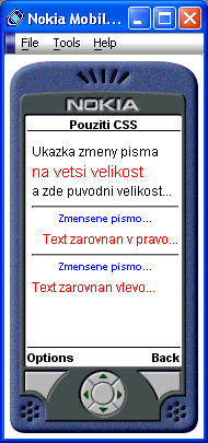 Ukßzka formßtovßnφ textu v emulßtoru Nokia