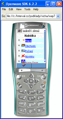 Simulßtor Openwave SDK 6.2.2 - zobrazenφ prvnφ ukßzky