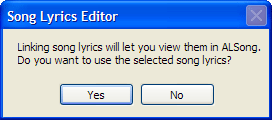 Confirm linking song lyrics to view music lyrics in ALSong