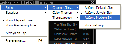 Select ALSong Skin Menu