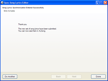 Finished entering song lyrics 