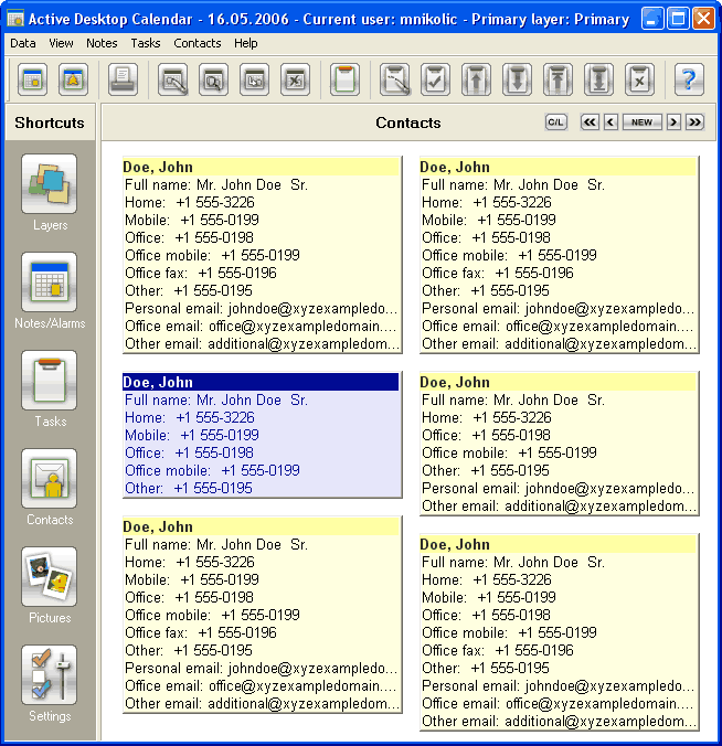 Active Desktop Calendar - Contacts view